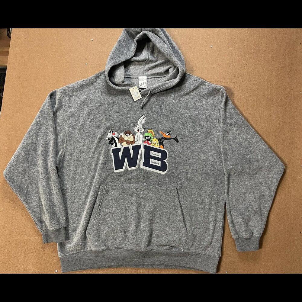 VTG NWT Warner Bros Studio Store Adult Fleece Sweat Hoodie Bugs Daffy Taz 90s